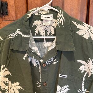 Olive Palm Print Hawaiian Men’s Shirt Size L